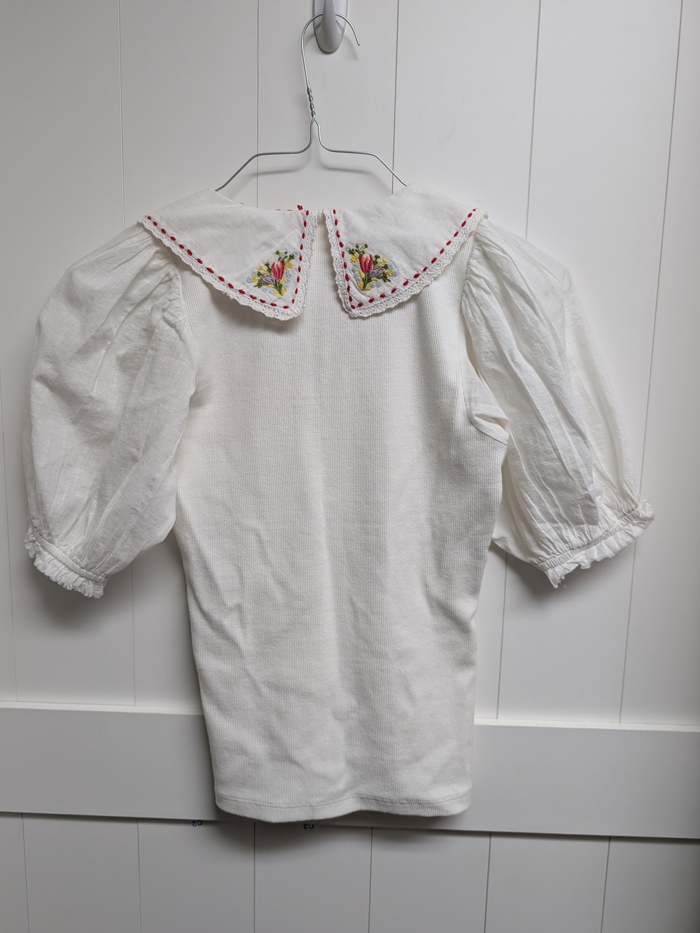 Anthroplogie Embroidered Collar Puff Sleeve Top - White - Picture 6 of 6